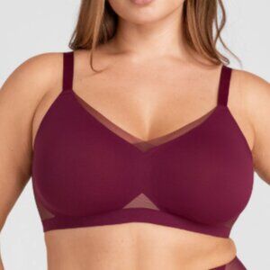 Honeylove Size 2X Crossover Mesh Padded Wireless Bra‎ in Wine Red